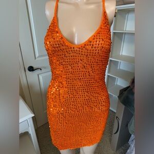Retrofete Vibrant Orange Sequin Mini Dress